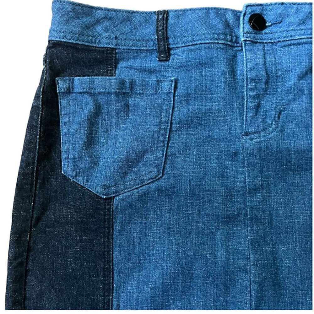 Lane Bryant Color Block Two Toned Denim Skirt w/Front Pockets & Back Slit Sz 16 - Picture 5 of 9
